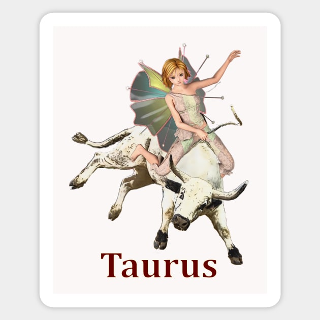 Taurus fairy girl riding a bull T-shirt Sticker by Fantasyart123